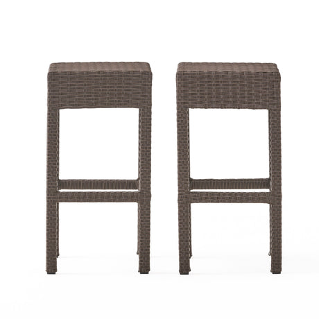 Milton Outdoor Wicker Backless Bar Stools, 2-Pcs Set, Dark Brown