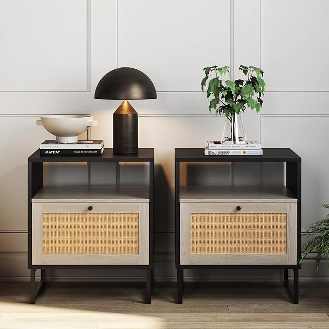 Mina Rattan Wood End Side Accent Table Nightstand