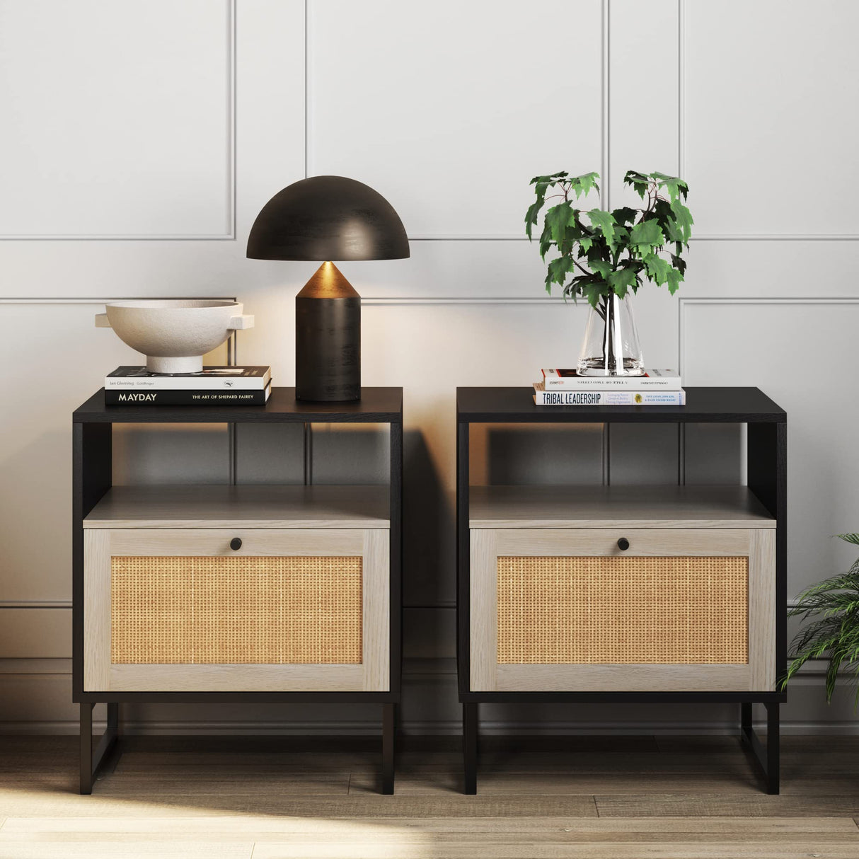 Mina Rattan Wood End Side Accent Table Nightstand