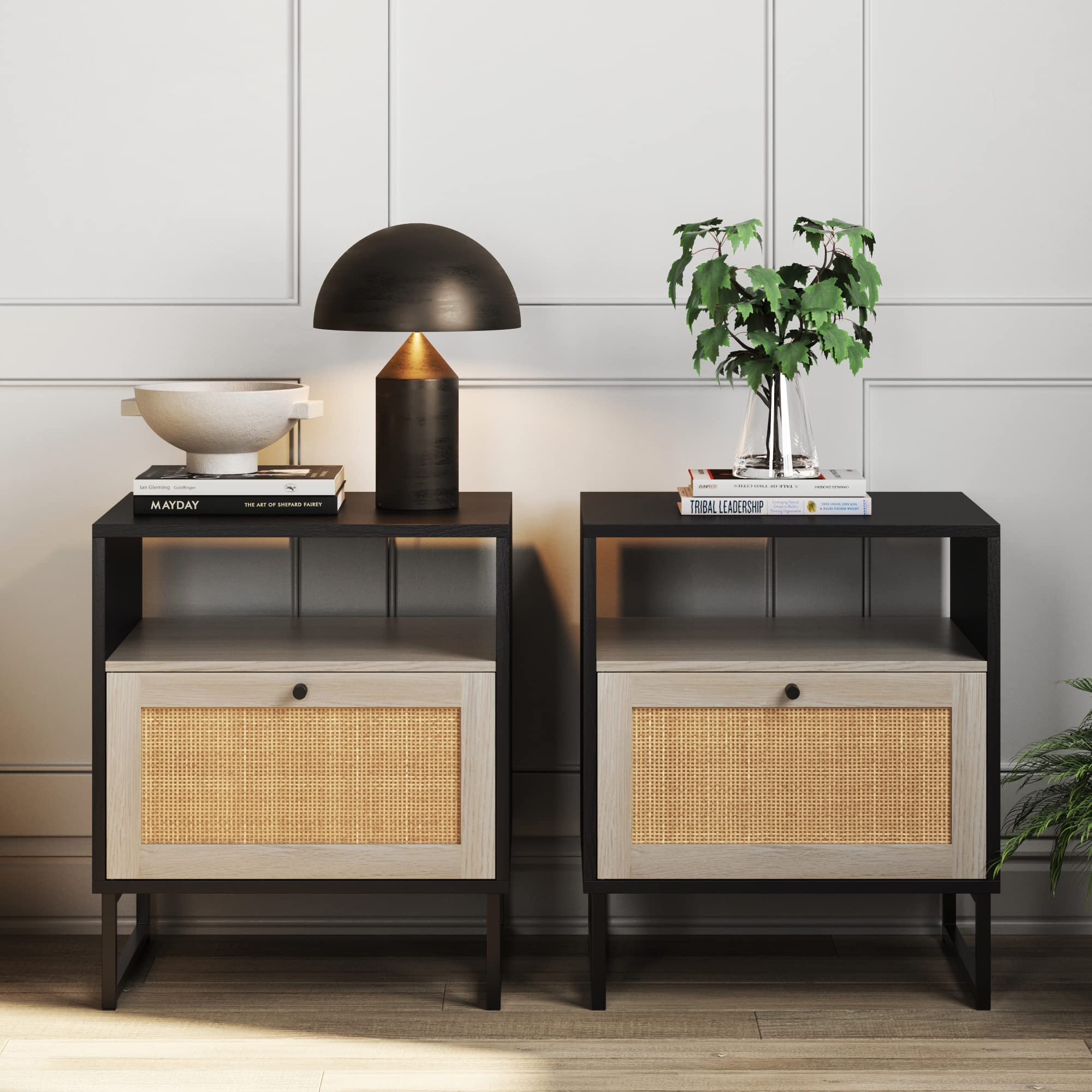 Mina Rattan Wood End Side Accent Table Nightstand