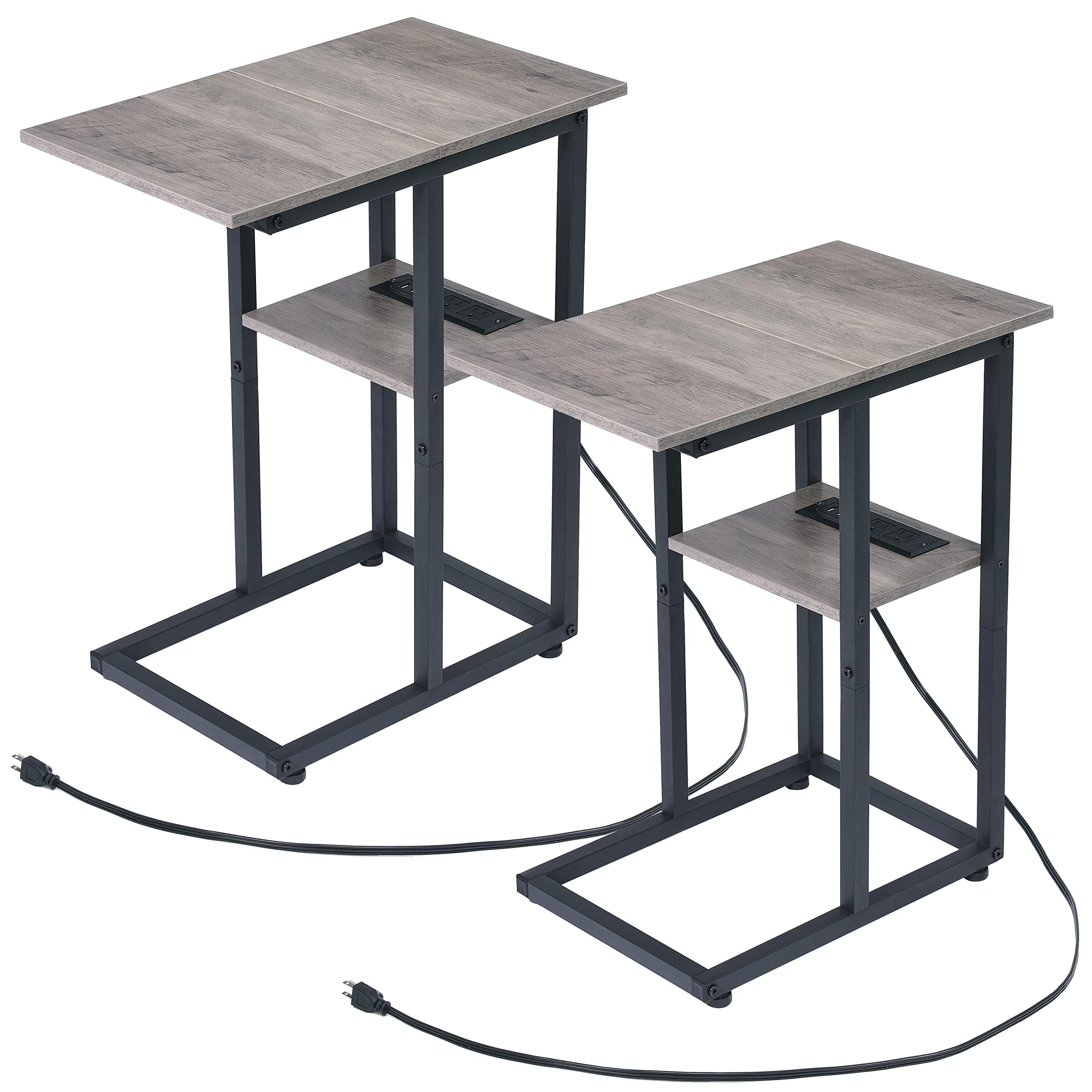 Side Table with Charging Station Set of 2 - Small C Table Narrow End Table