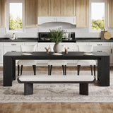 86.61-Inch Dining Table for 6-8 People - Modern Farmhouse Rectangular Kitchen Table with Pedestal Base