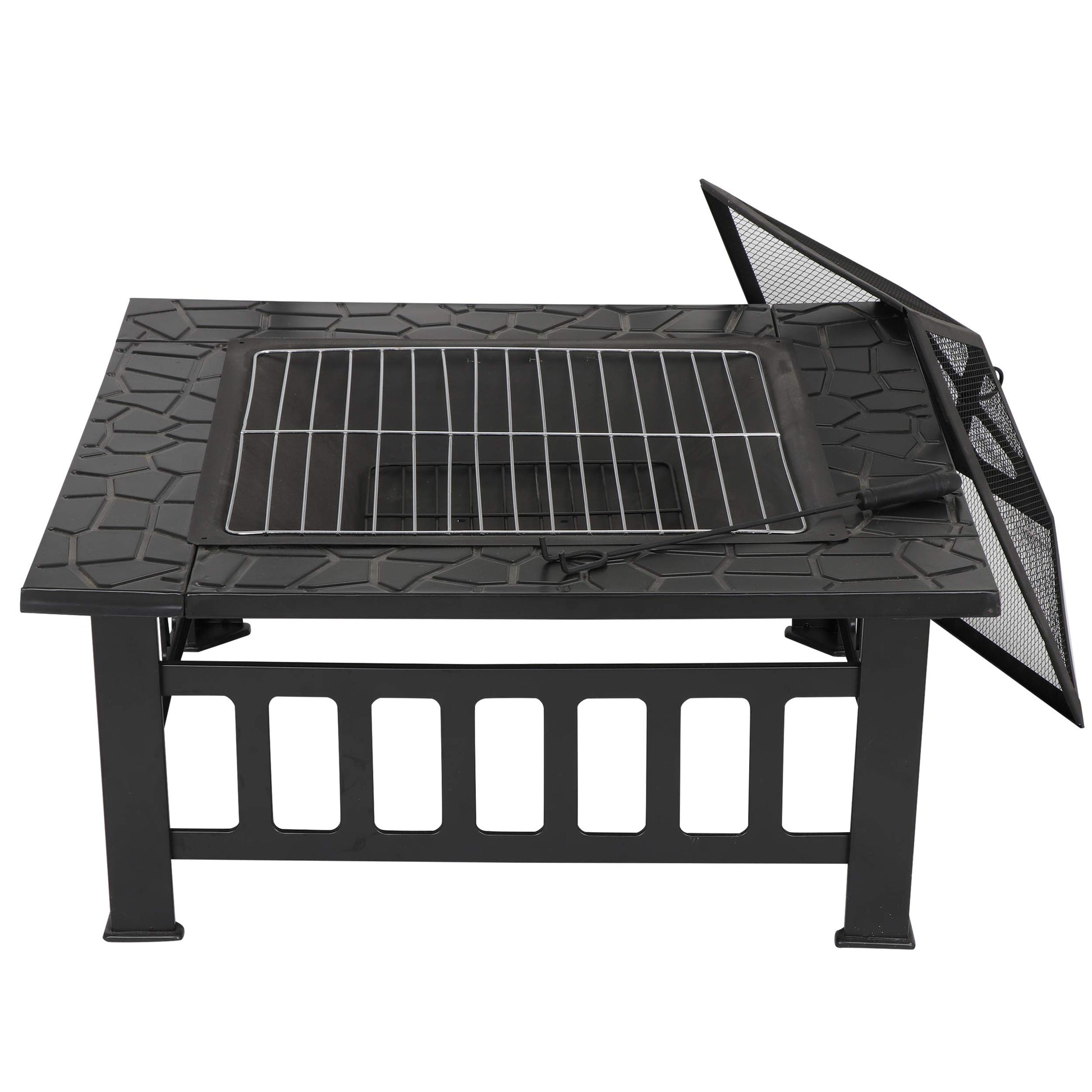 32” Heavy Duty Square Fire Pit Outdoor Metal Firepit - Bircata