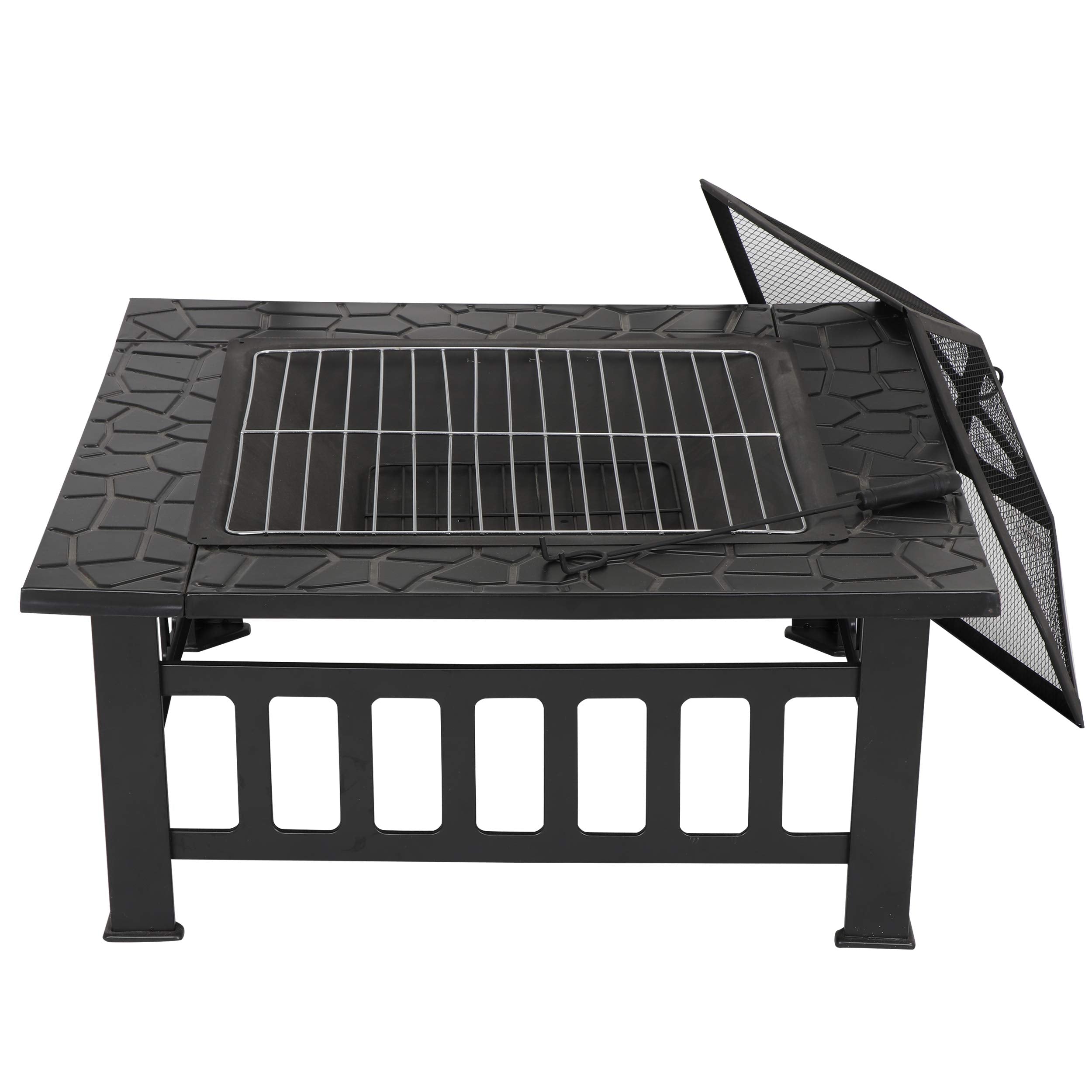 32” Heavy Duty Square Fire Pit Outdoor Metal Firepit - Bircata