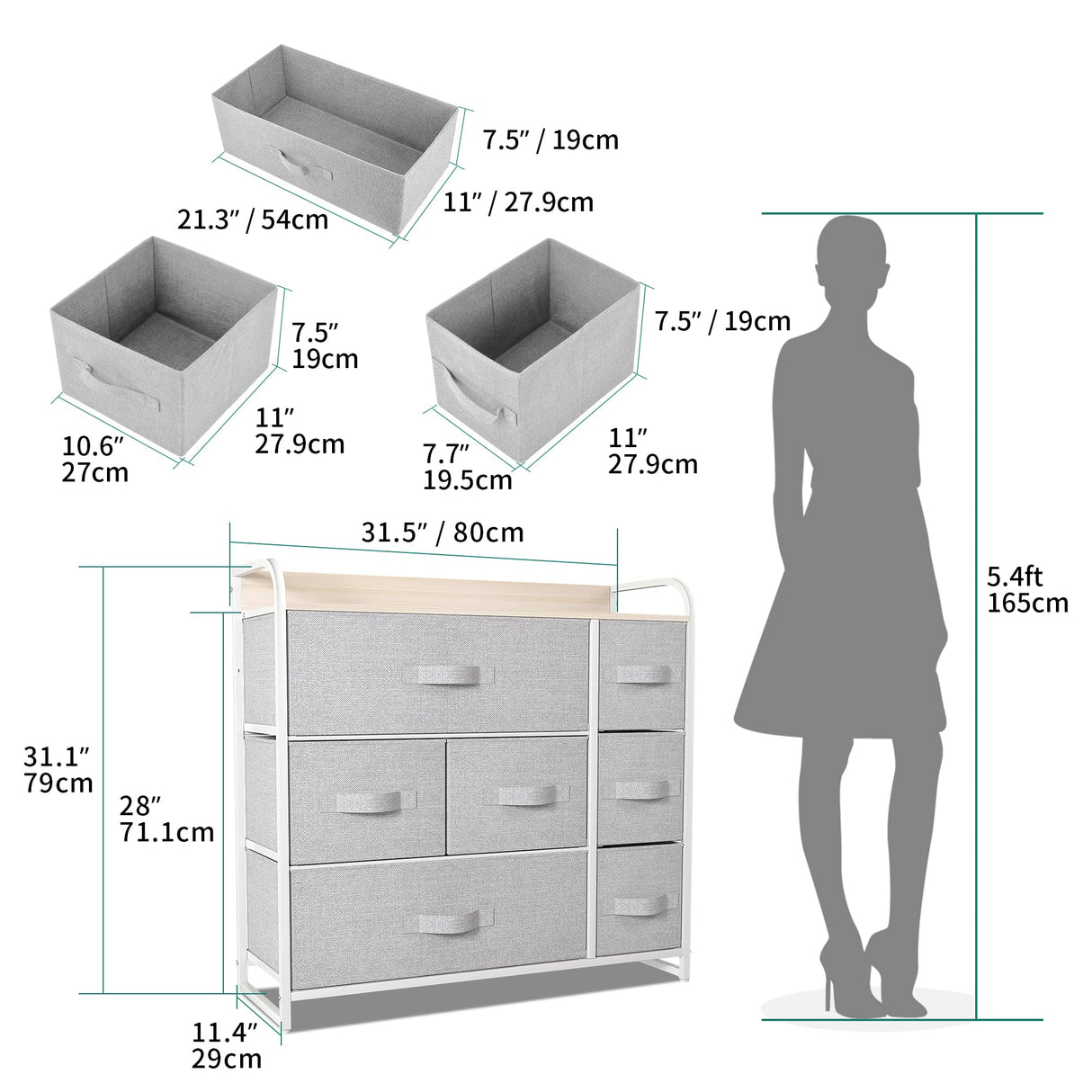 Fabric Dresser with 7 Drawers- Furniture Storage Tower, Chest of Drawer