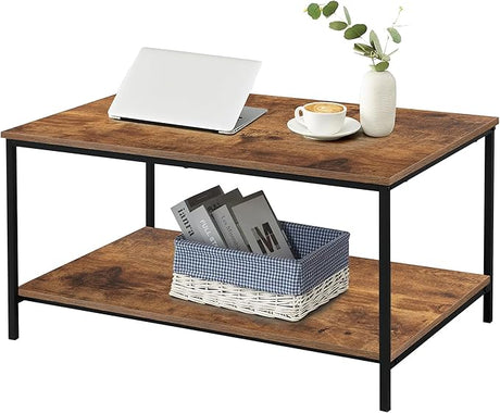 2-Tier Coffee Table with Storage Shelf for Small Living Spaces, Grey Oak Rectangle Wood