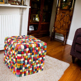 12 Inches Multi Colored Cube Felt Ball Ottoman Pouf for Living Room