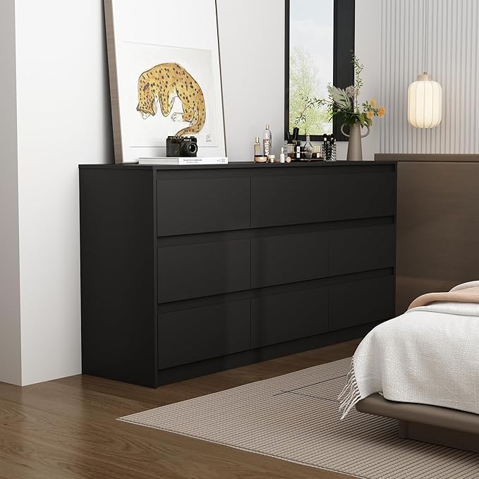 9 Drawers Double Dresser, Modern Wood Dresser Chest of Drawers
