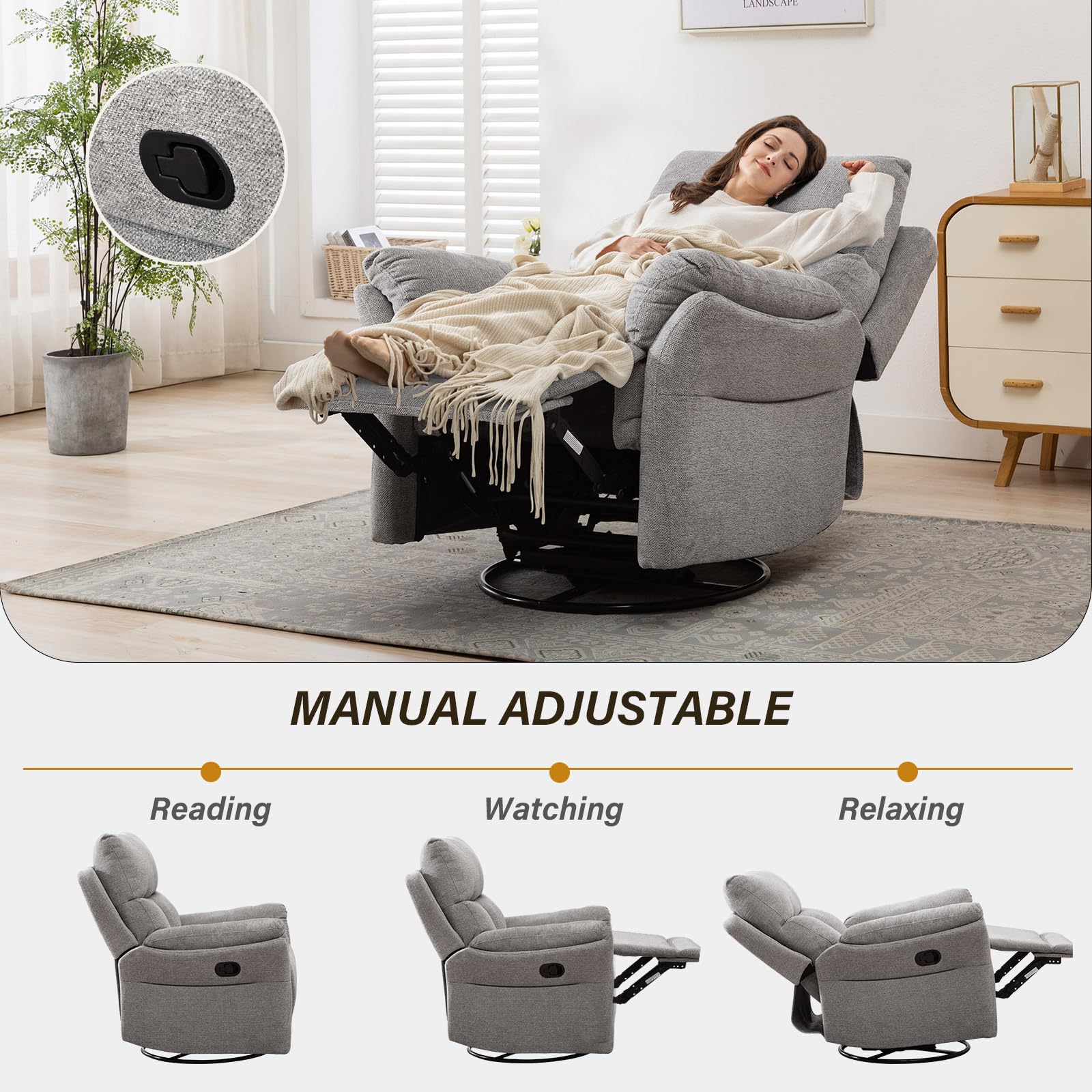 LullaNest Swivel Glider Recliner Chair for Nursery & Living Room