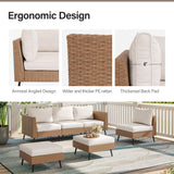 Outdoor Patio Furniture, 6 Piece Outdoor Sectional Sofa ,Backyard(Beige)