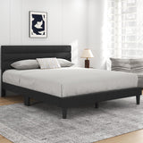 Queen Bed Frame Upholstered Queen Bed Frame Platform with Headboard Linen Fabric Headboard Wooden Slats Support,