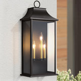 Dusk to Dawn Outdoor Wall Light 3-Light, 25" Large Outdoor Light Fixture, Black Exterior Wall Lantern