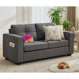 65" W Morden Linen Fabric Sofa Couch w/ 2 USB Charging Ports and Wide Arms