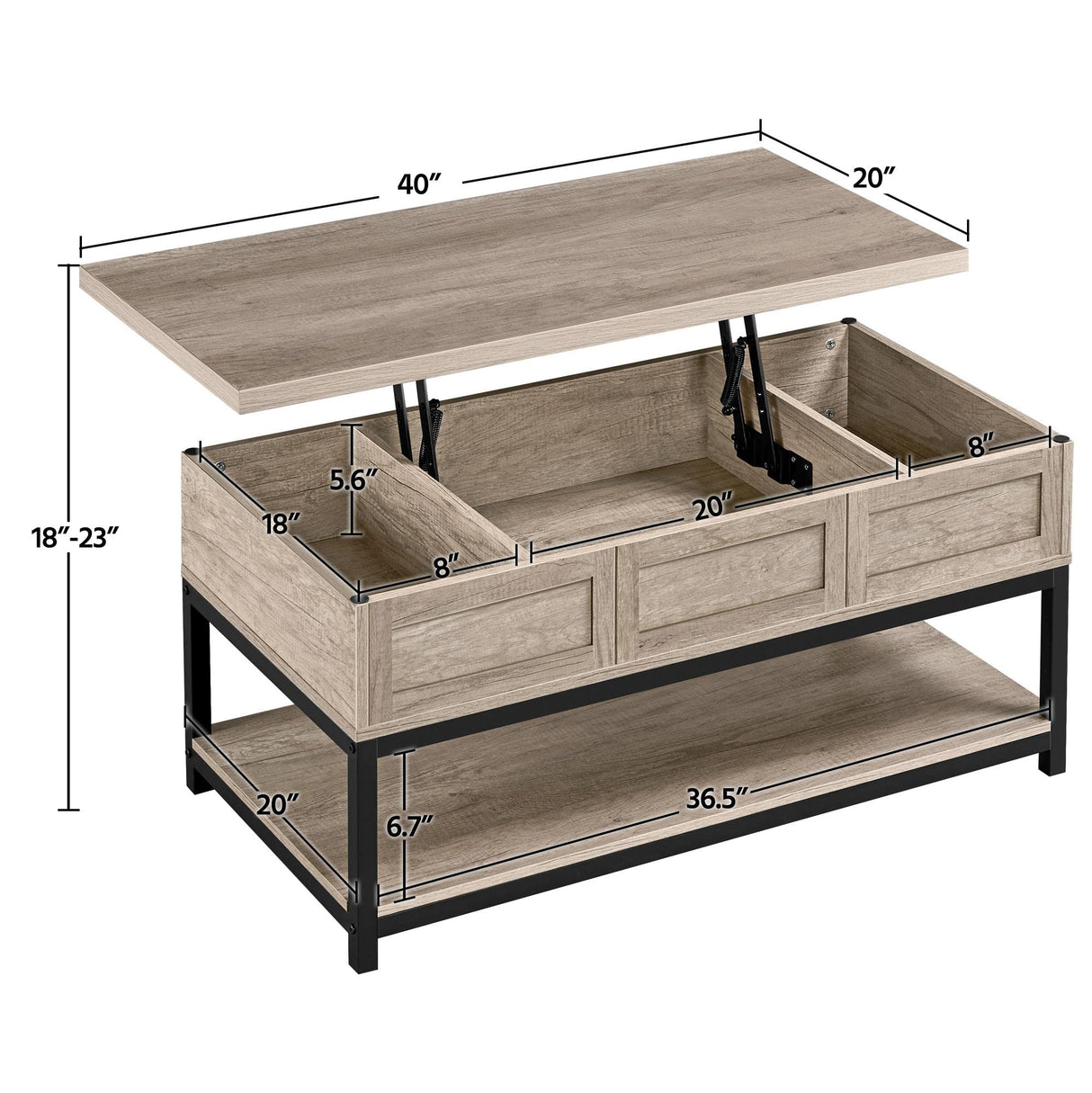 Lift Top Coffee Table with Hidden Compartments & Open Shelf