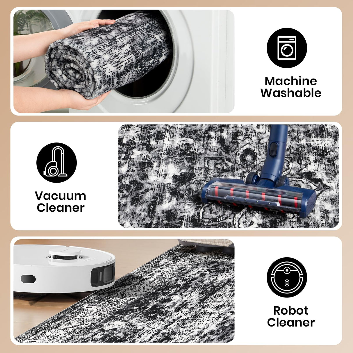 9x12 Vintage Boho Area Rug - Ultra Soft Washable Faux Wool Carpet