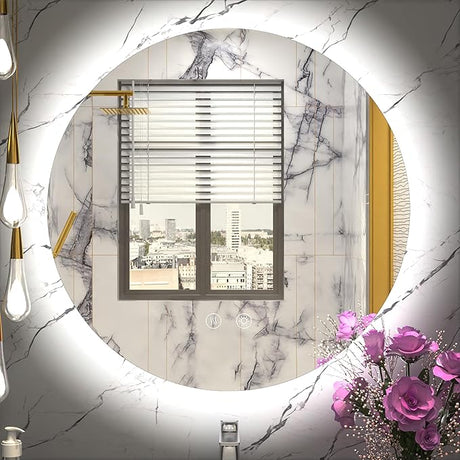 28 Inch Round LED Mirror, Dimmable Round Lighted Bathroom Mirror