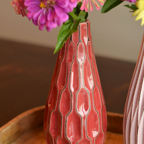 Iconic Scandi Vases, Set of 2, Fluted, Pink, Mauve and Dusty Rose, Crackle Suffused,