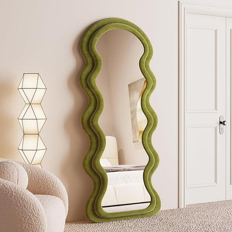 Full Length Mirror, 63" x 24" Wall Mirror, Flannel Wrapped Wooden Frame Floor Mirror