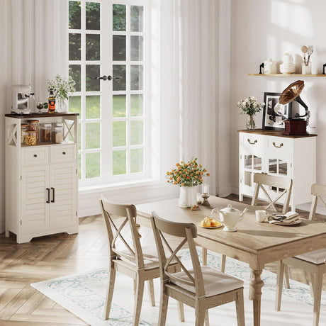 Farmhouse Storage Cabinet, Bathroom Floor Cabinet with Doors and Drawers