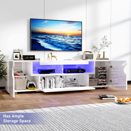 65IN LED TV Stand for 65/70/75inch TV,Modern White TV Stand for Living Room