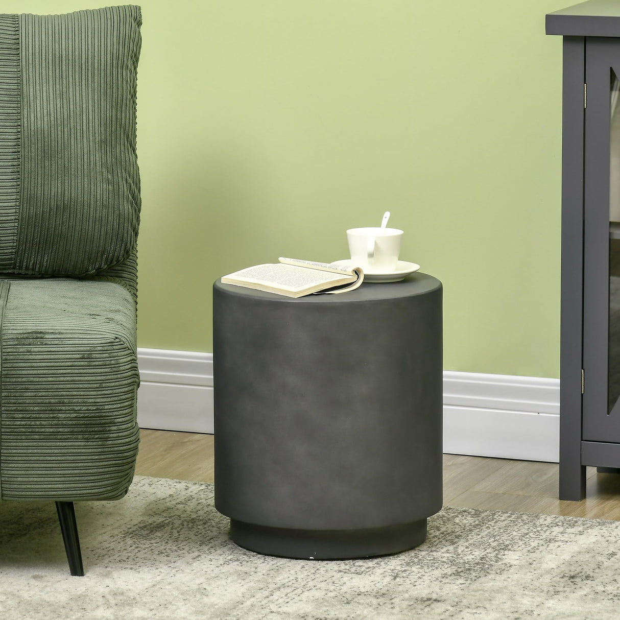 HOMCOM Round Side Table, Lightweight Accent Table with Concrete Finish, End Table with 4 Adjustable Feet for Indoor, Outdoor, Dark Gray - Bircata