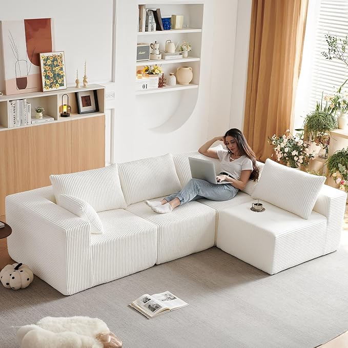 104" Cloud Couch, Modular Sectional Sofa Couch, L-Shape Upholstered Couches Modern