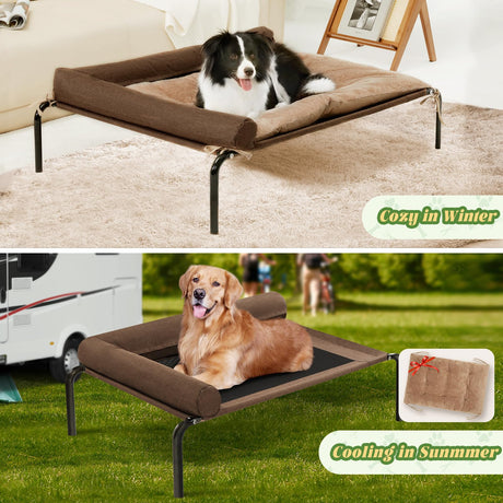 Elevated Dog Bed, Cooling Raised Dog Cots Beds for Large Dogs with Bolster, Dog mat