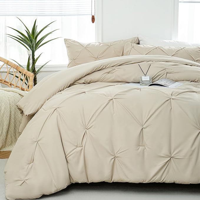 Queen Comforter Set Pink - 3 Pieces Cute Pinch Pleat Bed Set