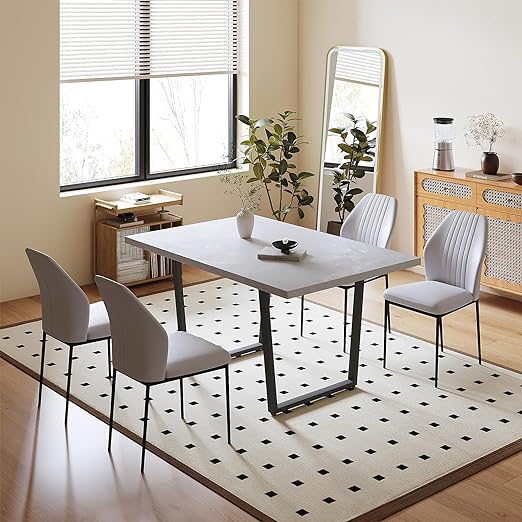 5 Piece Dining Table Set, 42.9 Inch Modern Kitchen Dining Table and Leather Dining Chairs