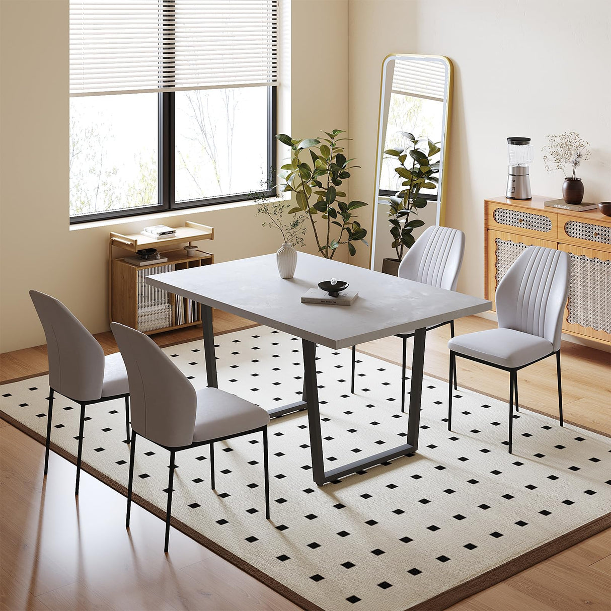 5 Piece Dining Table Set, 42.9 Inch Modern Kitchen Dining Table and Leather Dining Chairs