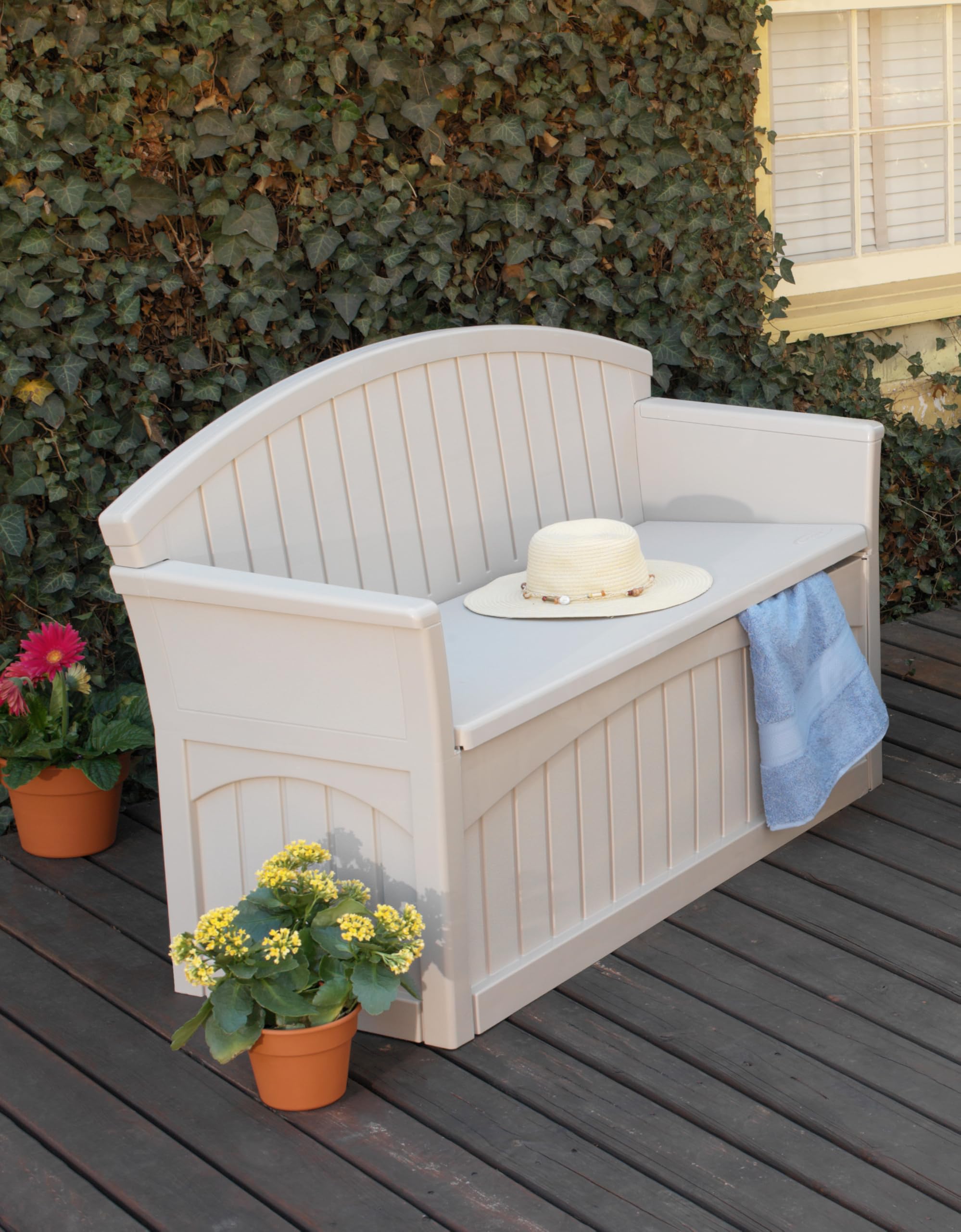 50 Gallon Patio Bench with Storage - Decorative Resin Outdoor Patio Bench for Deck