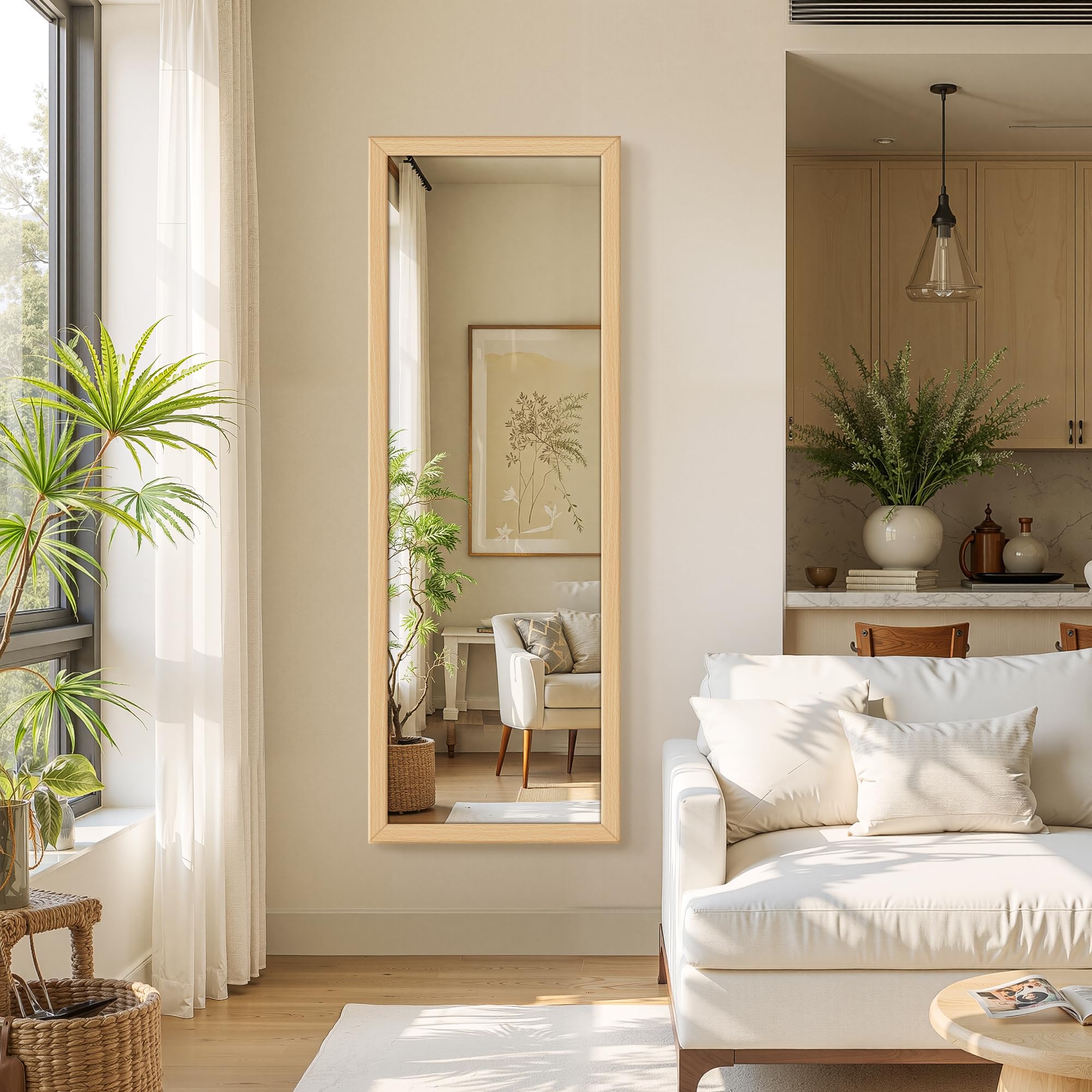 Full Length Wall Mirror with Wooden Frame & Stand - 56x20 Floor Mirror