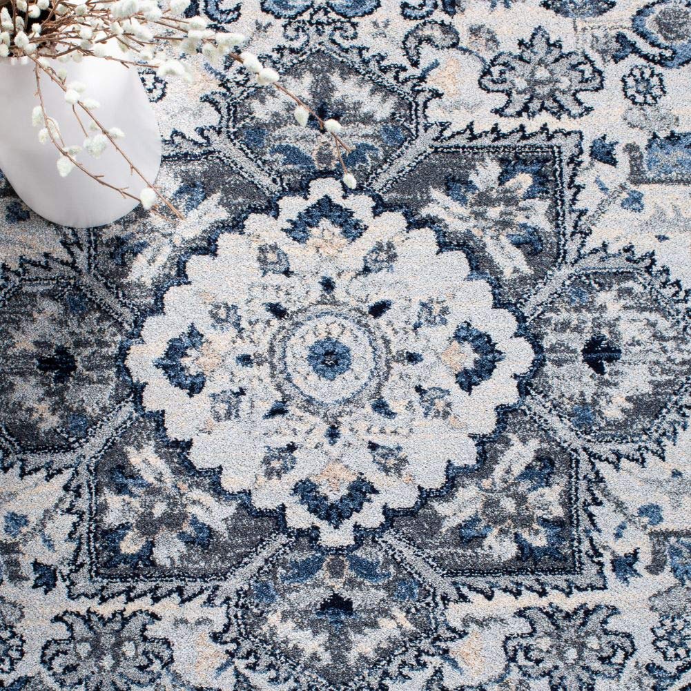 SAFAVIEH Charleston Collection Area Rug - 8' x 10', Blue & Grey, Oriental Medallion Design, Non-Shedding & Easy Care, Ideal for High Traffic Areas in Living Room, Bedroom (CHL431M)