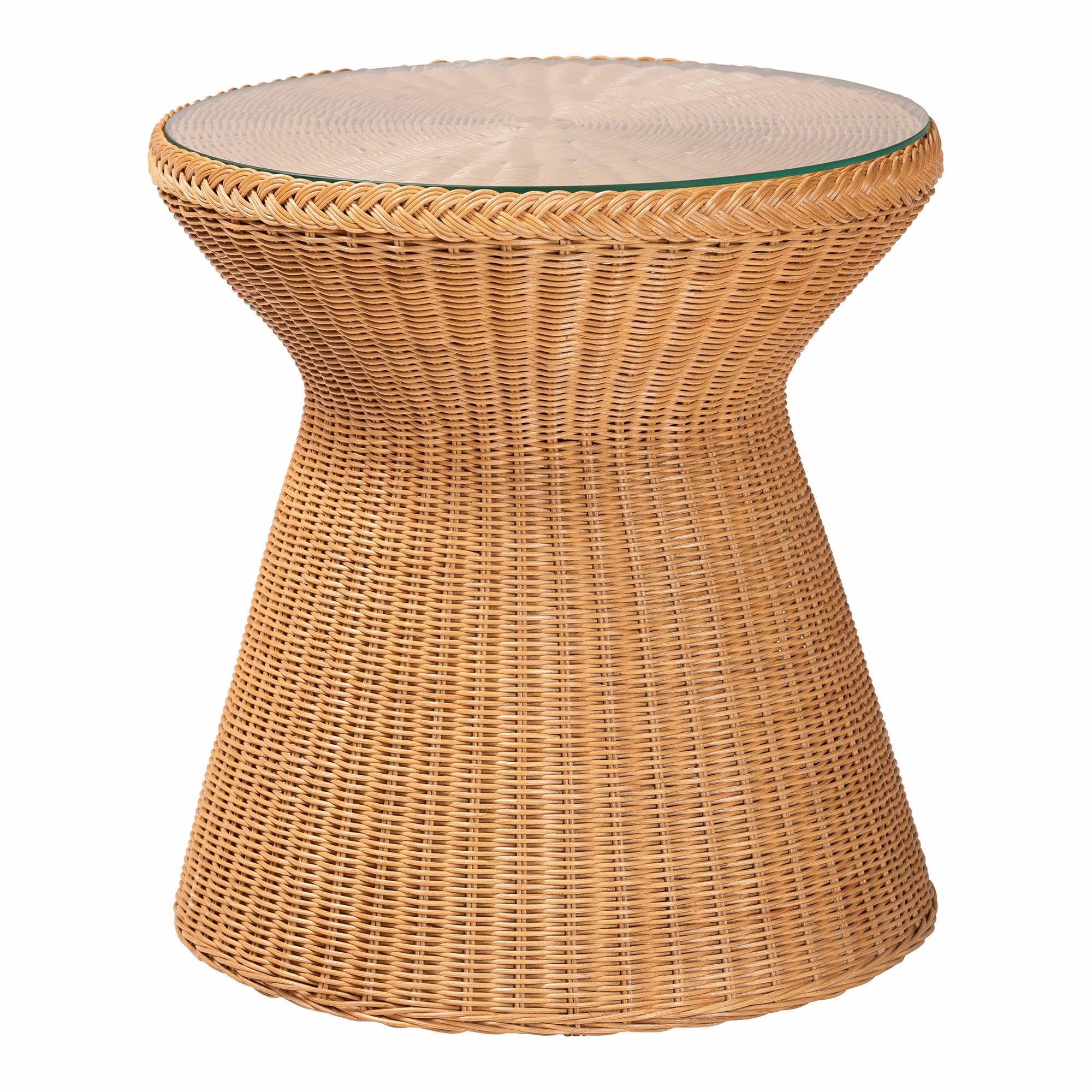 Nina End Table, Round, Natural Rattan