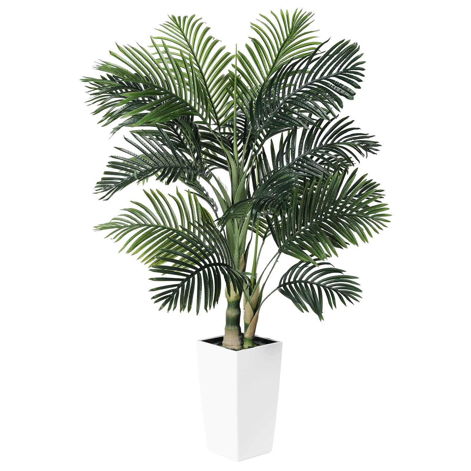 Artificial Golden Cane Palm Tree 5ft - Fake Palm Tree with White Tall Planter