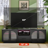 70" TV Stand with LED Lights & Glass Doors