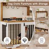 White Wooden Dog Crate Furniture with Storage Shelf & 4 Hooks