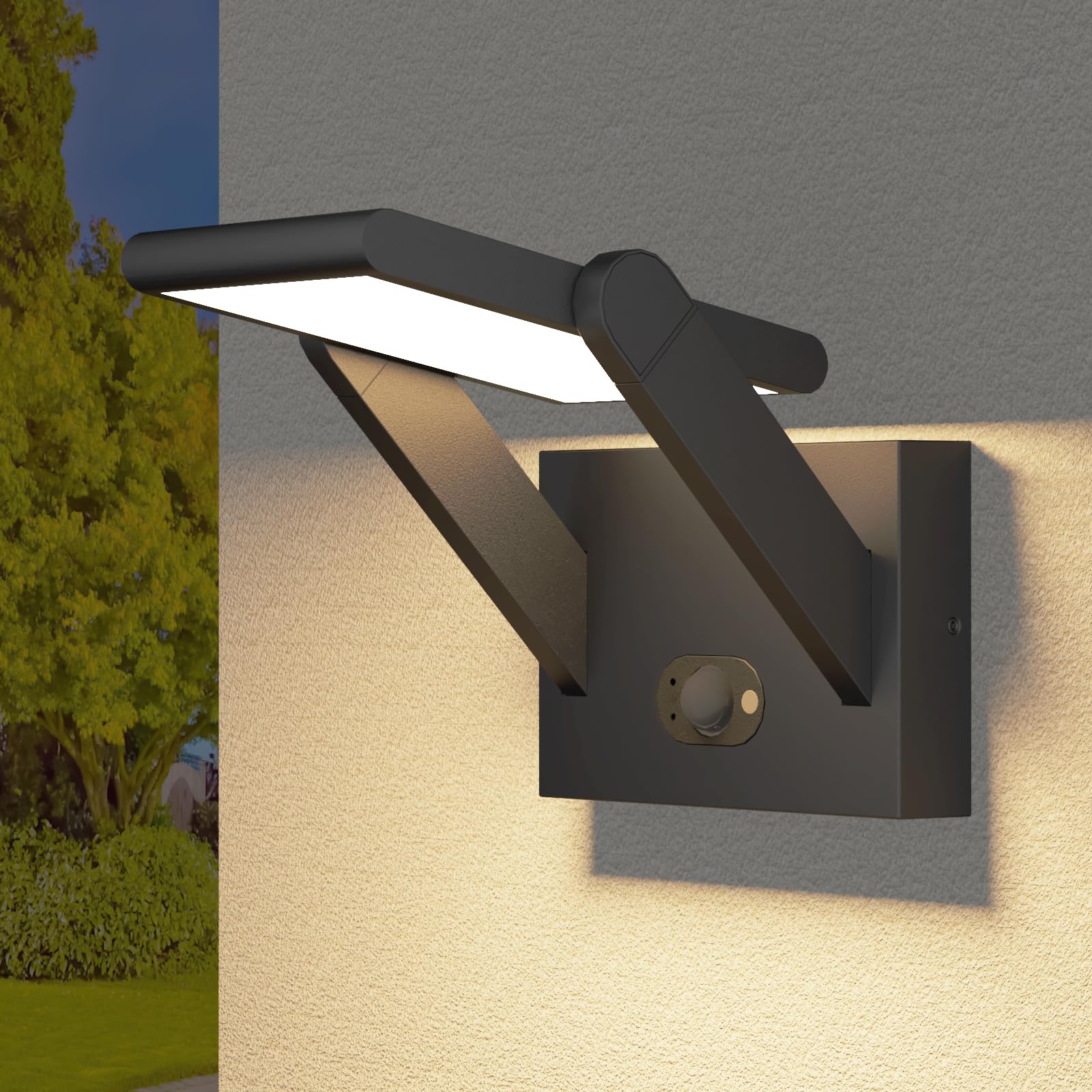 Solar Outdoor Motion Sensor Wall Light, LED Dimmable Modern Exterior Lights Fixtures
