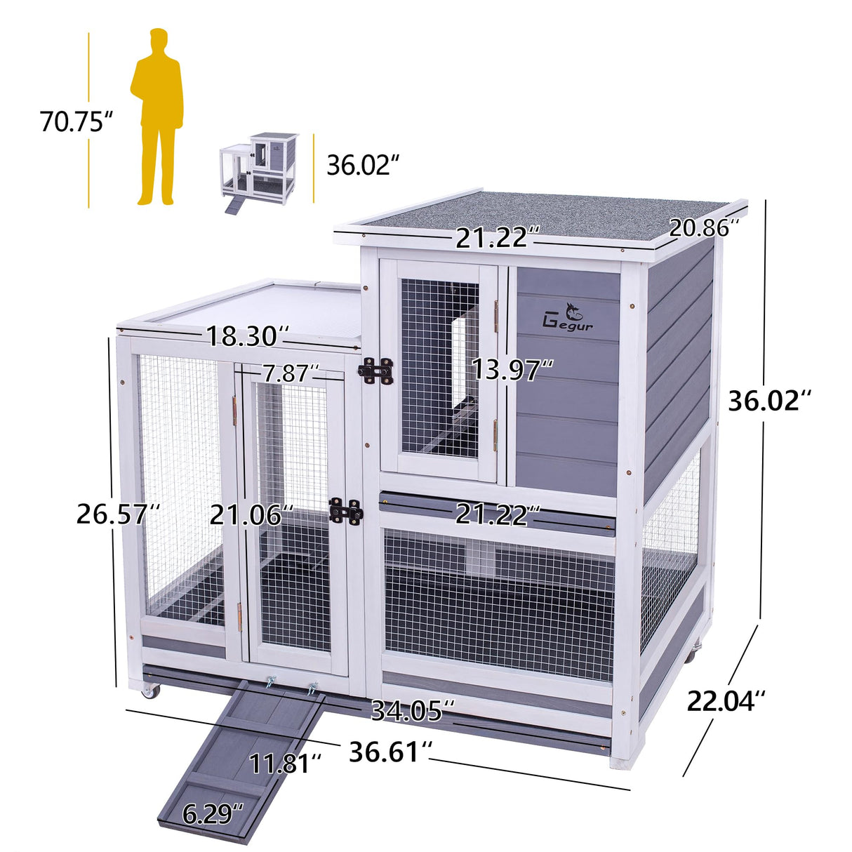 Rabbit Hutch, Two-Story Indoor Bunny Cage, Outdoor Guinea Pig Cages for Small Animals