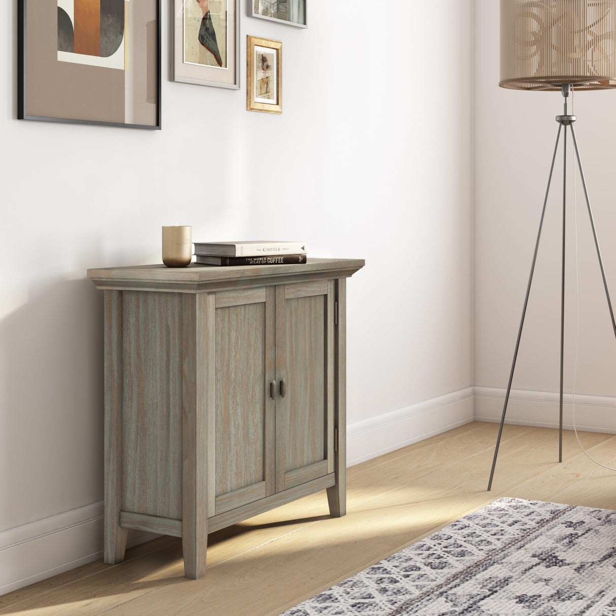 Redmond SOLID WOOD 32 inch Wide Transitional Low Storage Cabinet in Distressed Grey