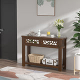 2-tier Console Table with Drawers, Wood Entryway Table with 2 Drawers & Open Storage Shelf for Living Room Entryway,