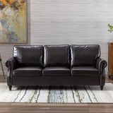 79'' Traditional Faux Leather Sofa Couch with Nailhead Trim, Classic 3-Seater Couch