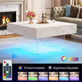 Square LED Coffee Table: Faux Marble White Coffee Table for Living Room