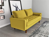 Womble Mid Century Modern Velvet Couch for Living Room with 3 Seater Tufted Seat and Sturdy Wood Frame, Includes Bolster Pillows, Sofa, Dijon