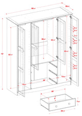 100% Solid Wood Family Wardrobe Closet Armoire w/Clothing Rods