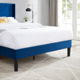 Full Size Upholstered Platform Bed Frame with Wave Fabric Headboard