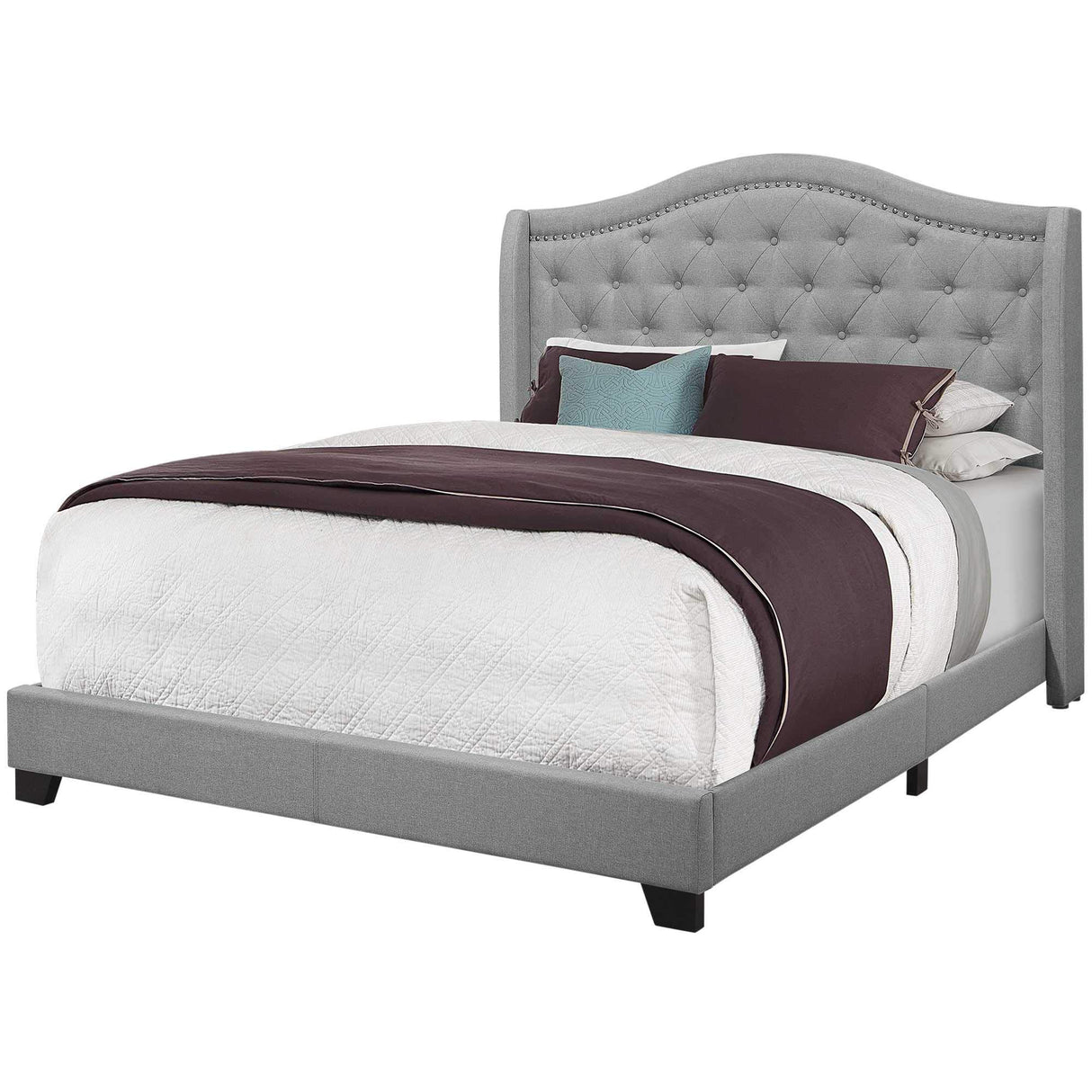 66.5" X 87.5" X 56.5" Grey Linen with Chrome Trim - Queen Size Bed