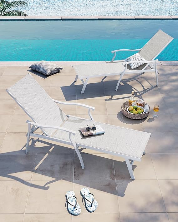 Chaise Lounge Chair Outdoor with Armrest, Pool Lounge Chairs Set of 2