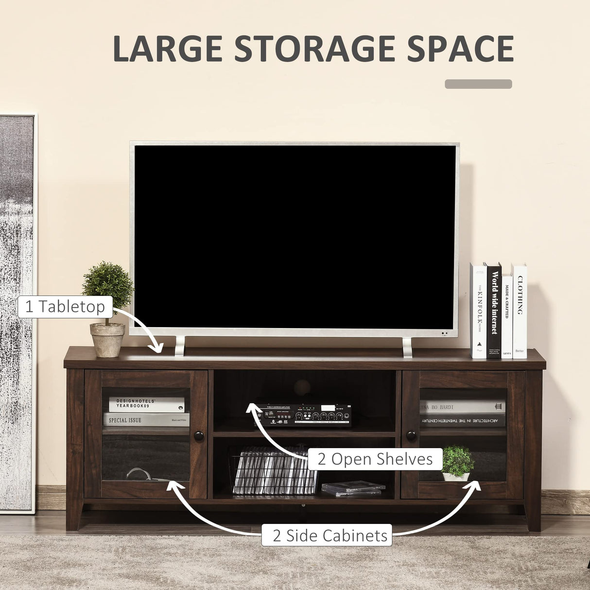 Modern TV Stand, Entertainment Center with Shelves and Cabinets for Flatscreen TVs