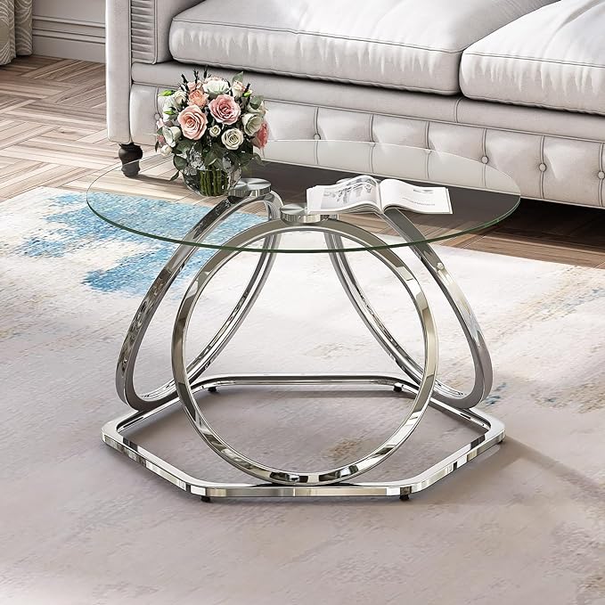 Round Coffee Table, Modern Silver Coffee Table Living Room Table